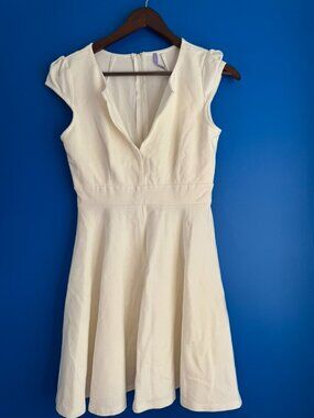 Lulus Womens Fit & Flare White Dress V-Neck Babydoll Pleated Mini Feminine - M